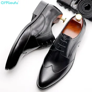

QYFCIOUFU Pointed Toe Oxford Shoes For Men Fashion Lace-up Mens Dress Shoes Luxury Carved Business Formal Shoe Genuine Leather