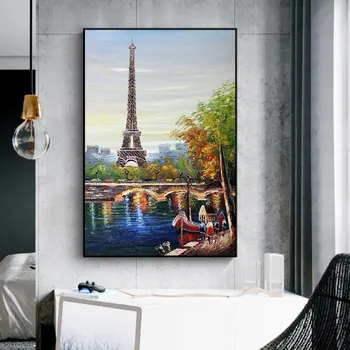 

Paris Tower On The Seine Oil Painting on Canvas Art Cuadro Posters and Prints Nordic Wall Picture for Living Room Home Decor