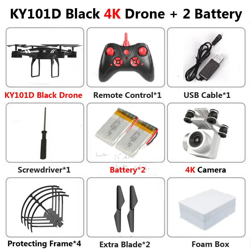 Black 4K 2B Foam KY101-D Профессиональный беспилотник с камерой 1080P 4K HD WiFi FPV высота удерживает широкий угол музыка MV Editor RC Quadcopter вертолет - Цвет: Black 4K 2B Foam