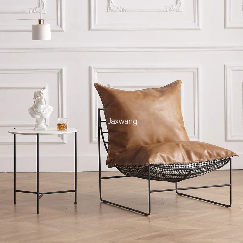 Nordic Single Sofas Designer Chair Reading Balcony Ins Leisure Chair for Bedroom Leather Single Sofa Wrought Iron Home Furniture