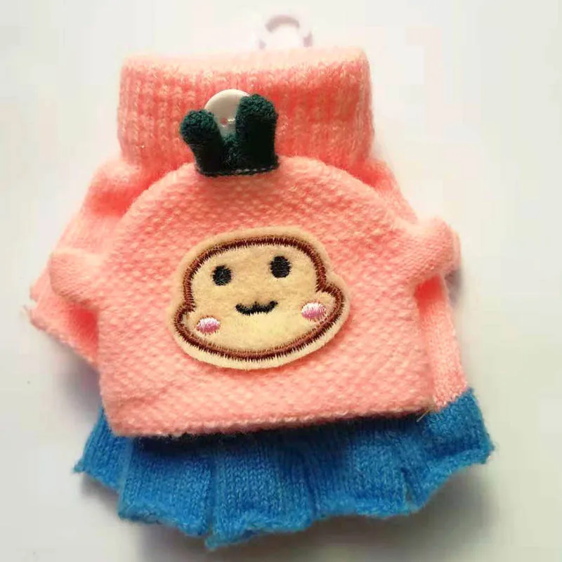 Новые детские теплые перчатки Корейские вязаные шерстяные Мультяшные перчатки осень-зима относится к откидной крышке Висячие перчатки обезьяны - Цвет: pink
