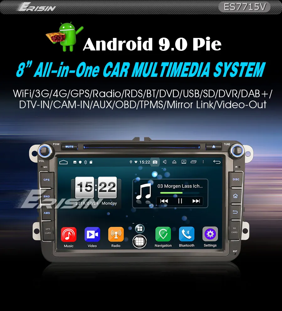 Cheap Erisin ES7715V 7 inch Android 9.0 Octa Core 4GB RAM Car DVD Radio BT for Passat Golf Tiguan Eos Seat Skoda 0