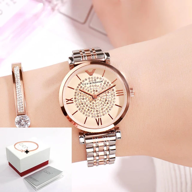 Rosegold gold box GEDI Модные женские кварцевые часы лучший бренд женские часы Роскошные наручные часы золотые простые reloj mujer - Цвет: Rosegold gold box