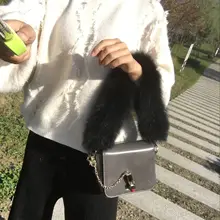 Новая сумка с воротником из лисьего меха с меховыми ремешками, простая Диагональная Сумка на плечо 55 см, ремень с воротником из лисьего меха WB02