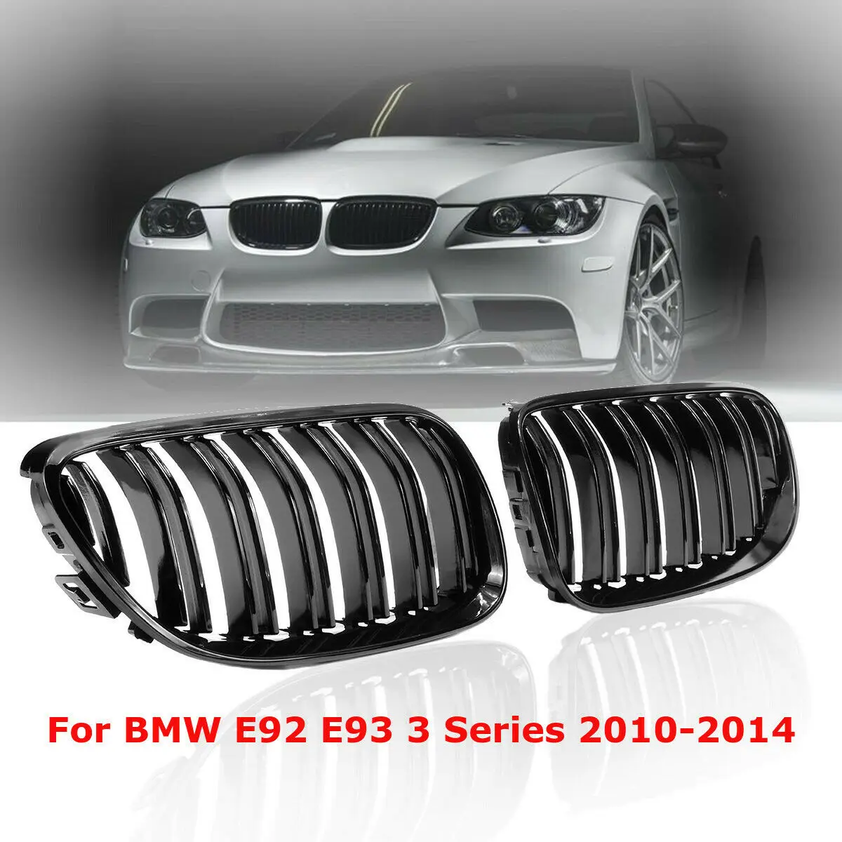 2х глянцевый черный Передний гриль для почек решетки с двумя линиями BMW E92 E93 328i 335i