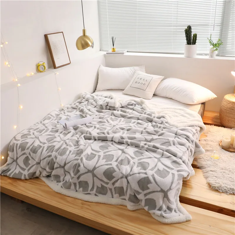 Зимнее искусственное кашемировое одеяло утолщенное A/B Двустороннее бархатное теплое одеяло s Коралловое флисовое супер мягкое покрывало на диван-кровать - Цвет: A2