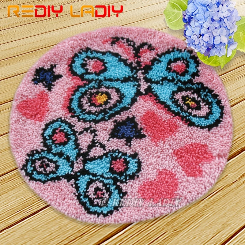 Latch Hook Kits Make Your Own Rug Blue Butterflies Tapestry Crochet Cushion Mat DIY Carpet Pre-Printed Canvas Hobby &amp Crafts | Дом и сад