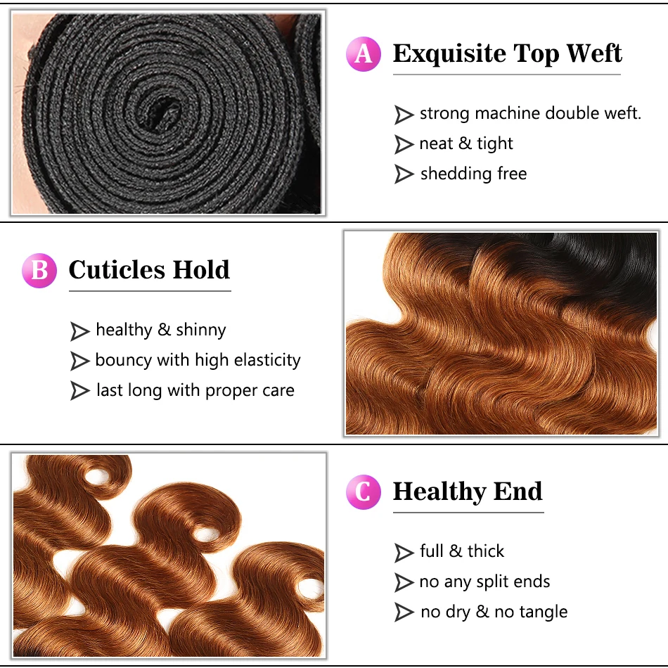 1/3/4Pcs Ombre Bundles 1B/30 Remy Body Wave Bundles Brazilian Hair Weave Bundles Colored Brown Human Hair Extensions Racily Hair 1/3/4Pcs Ombre Bundles 1B/30 Remy Body Wave Bundles Brazilian Hair Weave Bundles Colored Brown Human Hair Extensions Racily Hair