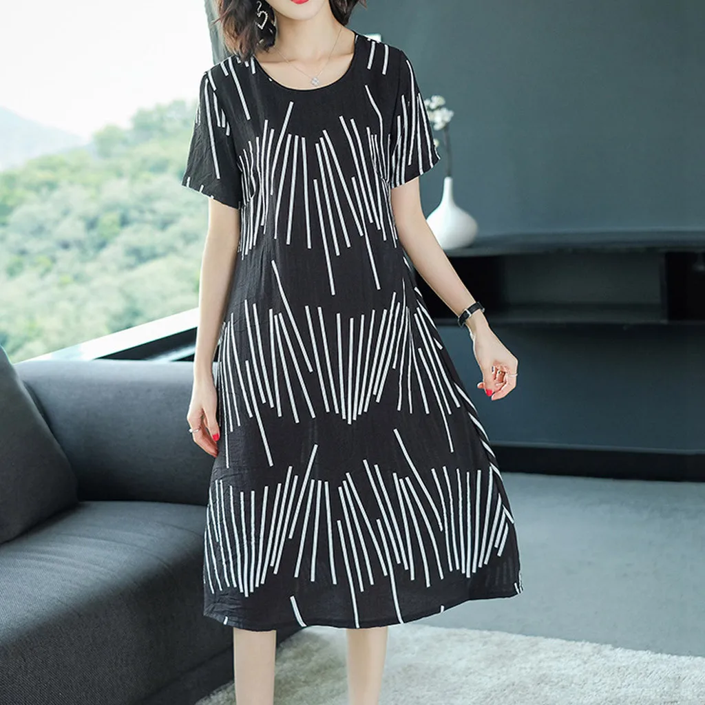 Винтажное Полосатое платье модное повседневное женское с круглым вырезом и