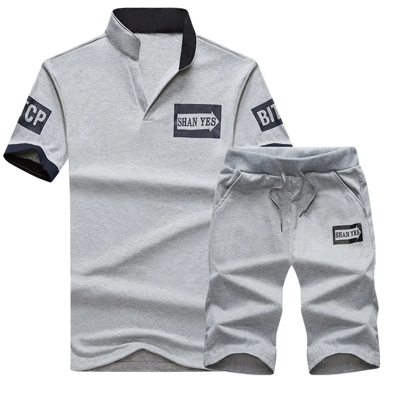 

Men Sportsuits Set Summer Mens Stand Collar Printing Fashion 2 Pieces T-shirt Shorts Tracksuit Brand Fitness Suits 2PC Top Short
