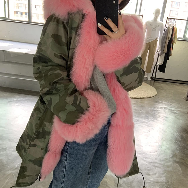 Fox Fur Collar Fur Camouflage Jacket Women's Tiffany Fox Parka