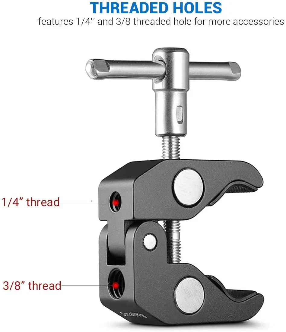 SmallRig-Super abrazadera con rosca 1/4 y 3/8, paquete de 2 unidades para cámaras, varillas de 15mm-44mm, luces, paraguas, ganchos, estantes, abrazadera para cámara