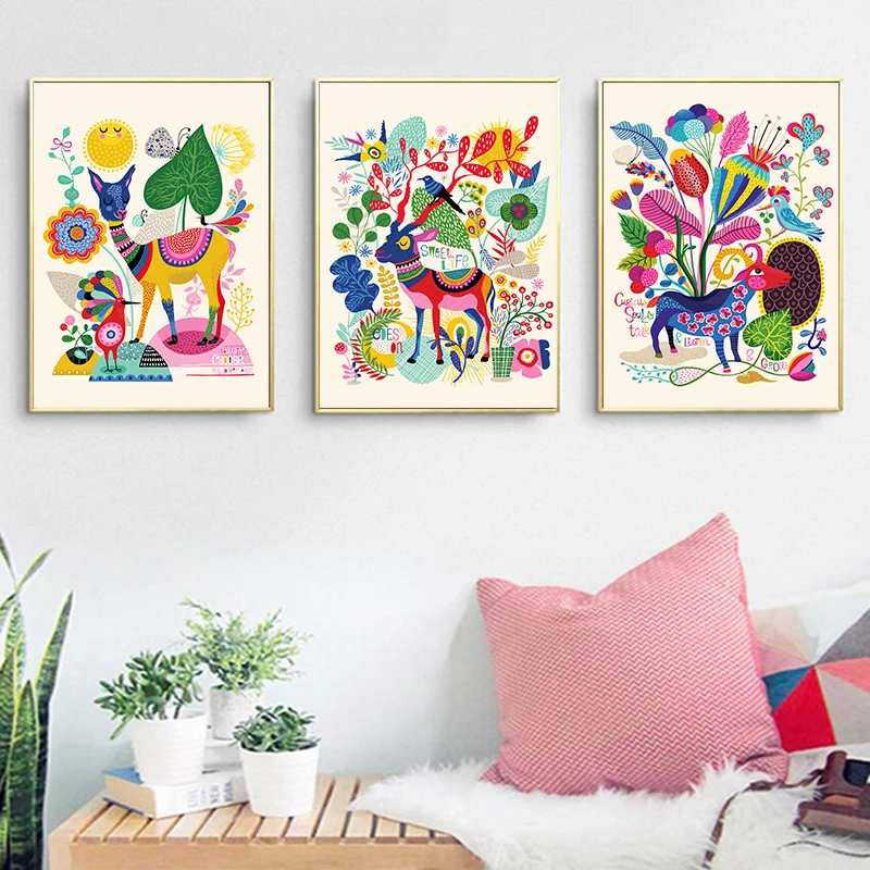 

The Colorful World Of Grass Mud Horse Wall Art Canvas Painting Nordic Posters And Prints Wall Pictures Kids Room Decor