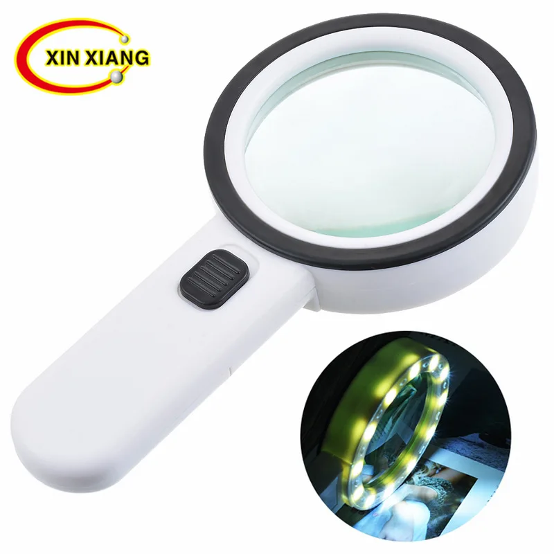 

30X Reading Magnifier High-End Magnifying Glass with Led Light Portable Illuminated Magnifier Jewelry Loupe 12 LED Lupa Monocle