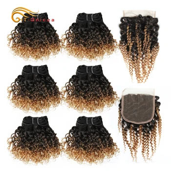 

Curly Bundles With Closure Jerry Curl Brazilian Hair Bundles and Closure 1B 27 30 99J Short Double Drawn Human Hair With Closure