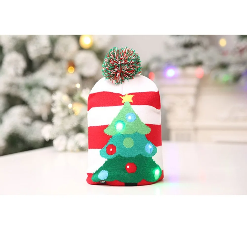 NEW 1Pc Christmas Hat Led Light Knitted Hats Gifts Cap For Children Tree Hanging Ornament New Year Party Decoration