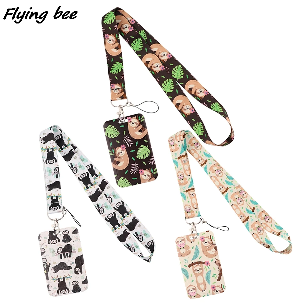 

Брелок для ключей Flyingbee X2032, ремень для шеи с животными ленивецами, для удостоверения личности, для тренажерного зала, телефонных ремней, USB-держатель, «сделай сам», веревочный шнурок с петлей