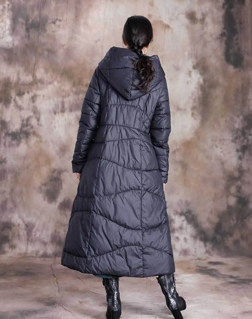 Женское пуховое пальто с вышивкой и капюшоном, новинка, зимнее теплое приталенное плотное однотонное женское пуховое пальто с длинным рукавом
