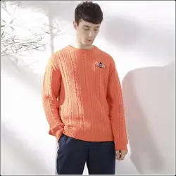 Мужской шерстяной свитер для зимы оранжевый с круглым вырезом, большие размеры, повседневный модный брендовый свитер с вышивкой пчелы