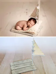 Accessoires de photographie pour nouveau né, vieux voilier rétro, accessoires de tir pour bébé, conteneur de pose, panier en bois blanc 