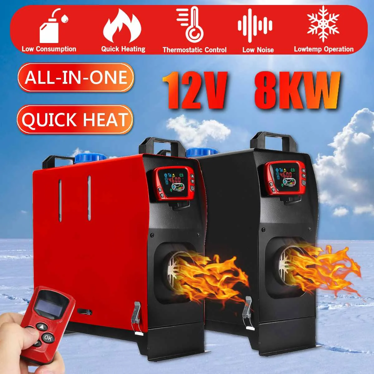 

Car Heating 8000W All in One Unit Tool Diesels Air Heater Single Hole LCD Monitor Parking Warmer Quick Heat