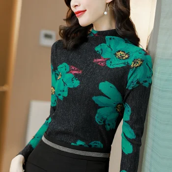 

COIGARSAM 3XL Plus Size Full Sleeve blouse women New Floral Print Mesh Stand Neck blusas womens tops and blouses Pink Green