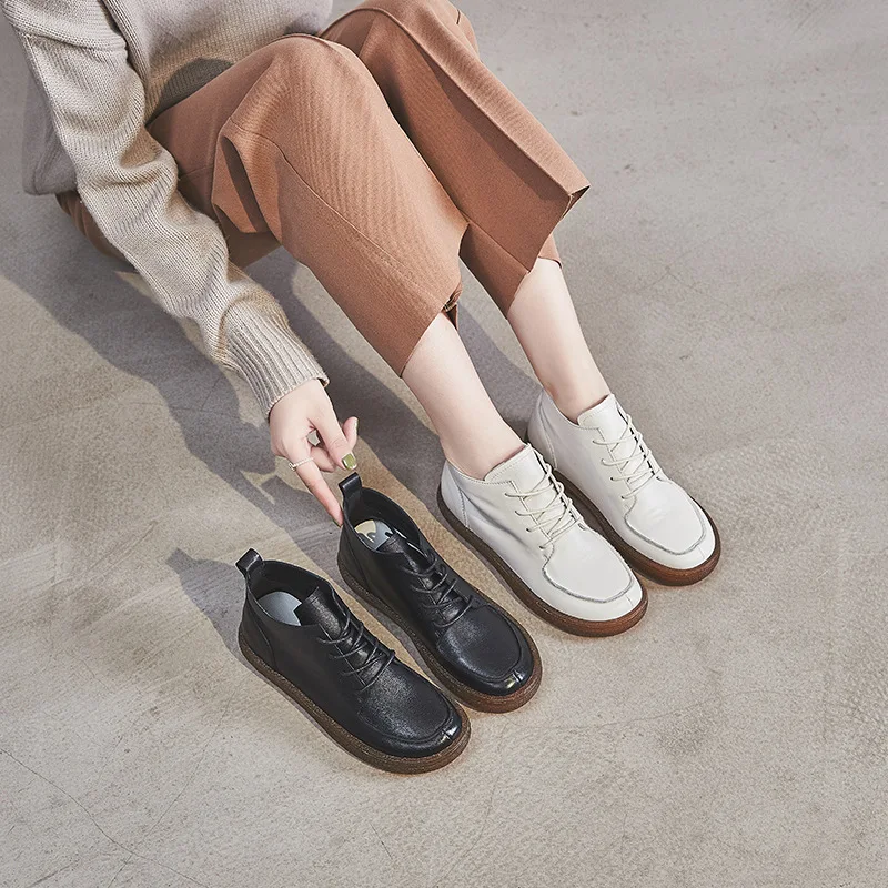 

2019 autumn new flat shoes women fashion simple solid color retro style leather soft comfortable casual shoes