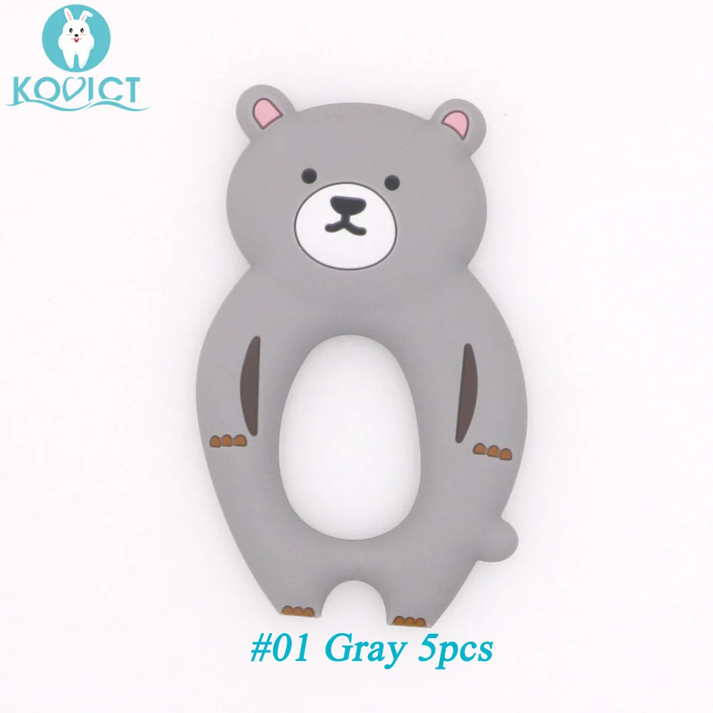 01 Gray 5pcs Kovict 5/10 шт. Медведь силиконовый детский Прорезыватель для зубов против грызунов нового дизайна для детей игрушки для режущихся зубов жевательные животных Форма детские товары для кормления подарок - Цвет: 01 Gray 5pcs