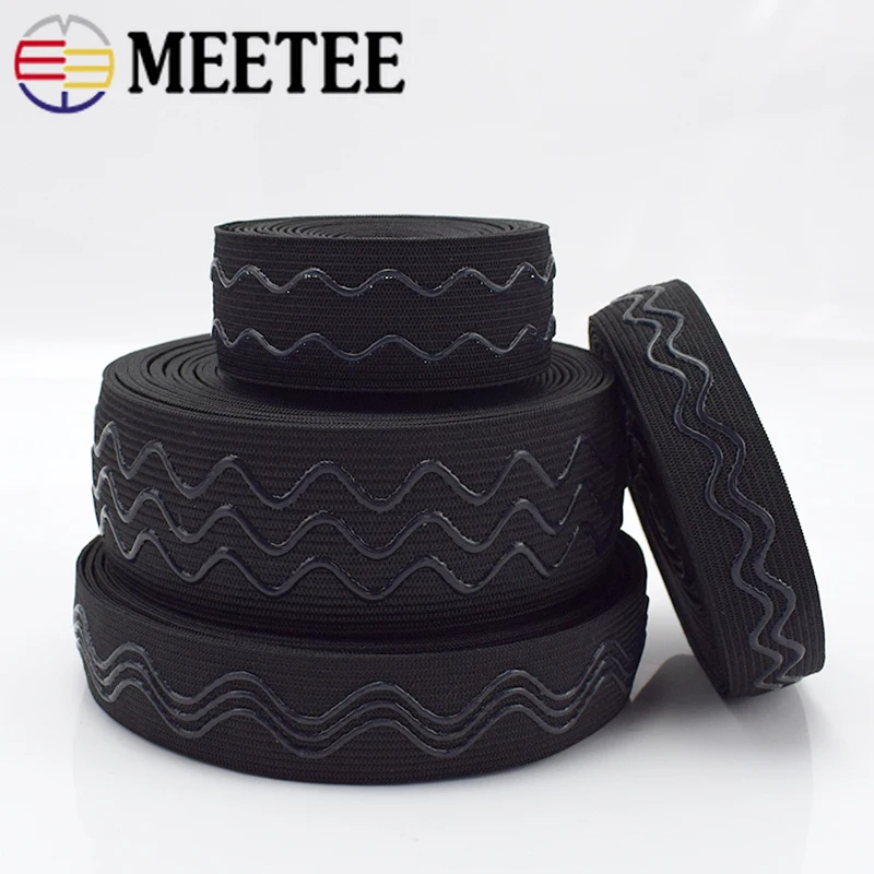 

Meetee 2/5/10meters 2-4cm Non-slip Elastic Band Wave Silicone Elastic Webbing Belt DIY Sport Clothes Wrist Guard Sew Accessories