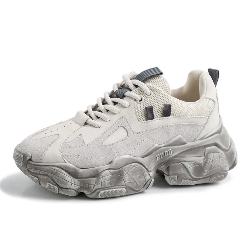 

Stylesowner New Genuine Leather Chunky Sneakers Women Plus Size Platform Shoes Woman Distressed Sneakers Ladies Basket Femme