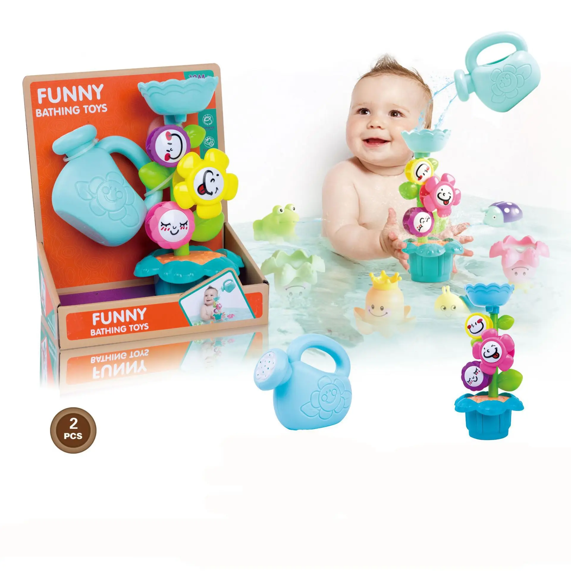 Hot Selling INS New Style Water Toys Bathroom Bath Parent And Child Interactive Pattern Water Spouting Toy Set of Shower Toy