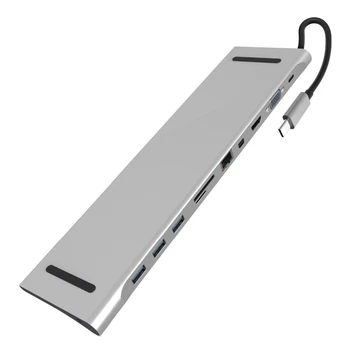

Docking USB-C to VGA HDMI Mini Displayport Ethernet 3 HUB TF SD Charger Card Reader Multiport Adapter 11 in 1