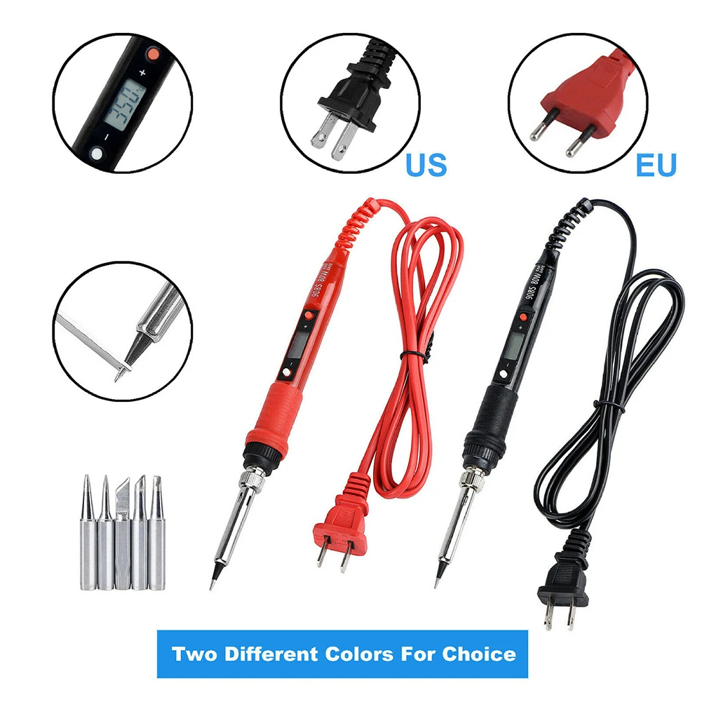 

80W Electric Soldering Iron Adjustable Temperature LCD Digital Display 110V 220V Welding Solder Iron Tips Repair Rework Tool Kit