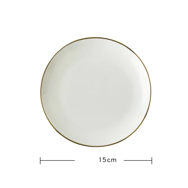 Gold Edge Ceramic Plate Dish White Porcelain Tableware Western-style Dinner Dishes and Plates Sets 6 Inches
