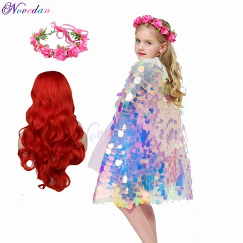 

2020 Halloween The Little Mermaid Costume Child Colorful Sequined Cloak Girls Christmas Fancy Fairy Princess Ariel Sequin Dress