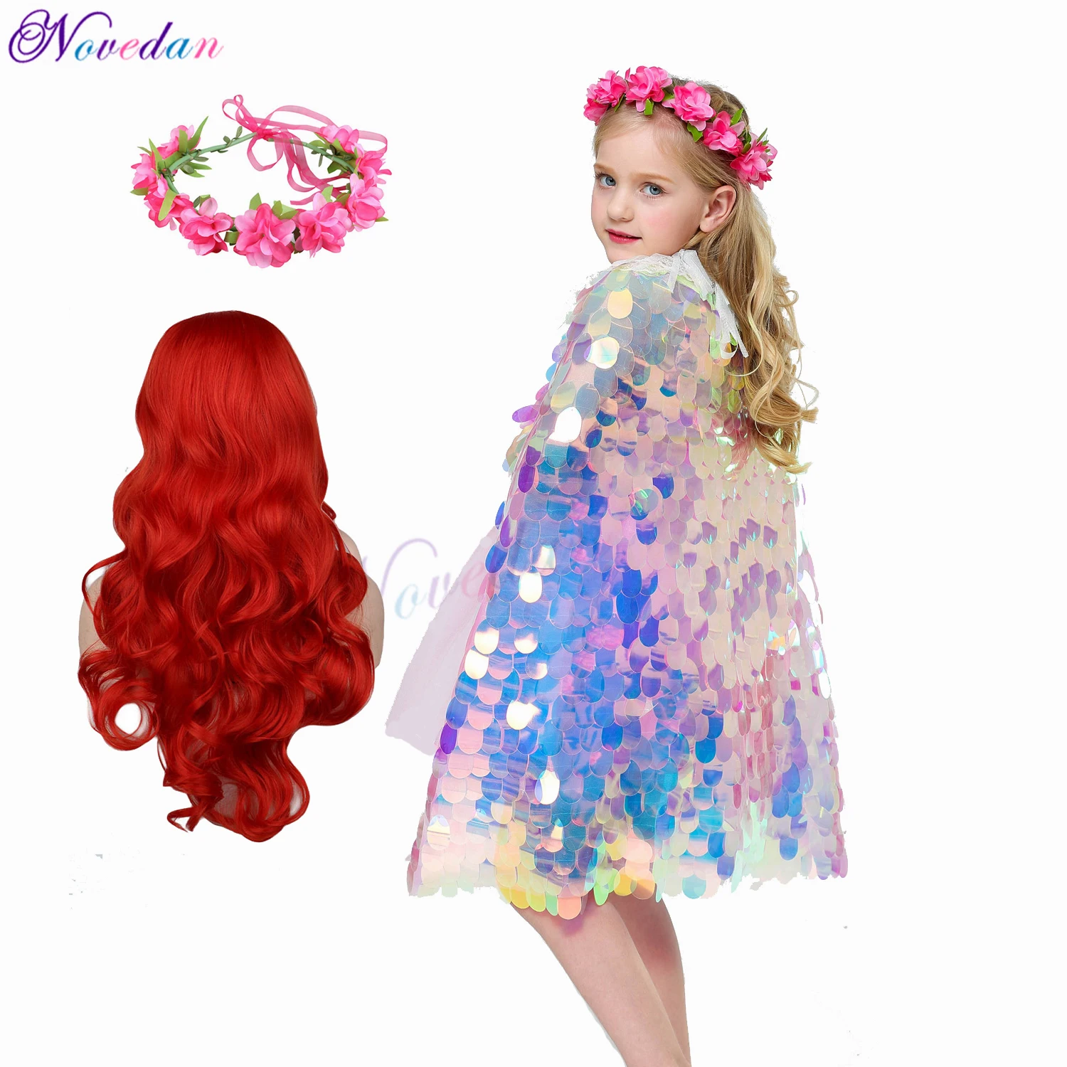 

2020 Halloween The Little Mermaid Costume Child Colorful Sequined Cloak Girls Christmas Fancy Fairy Princess Sequin Dress