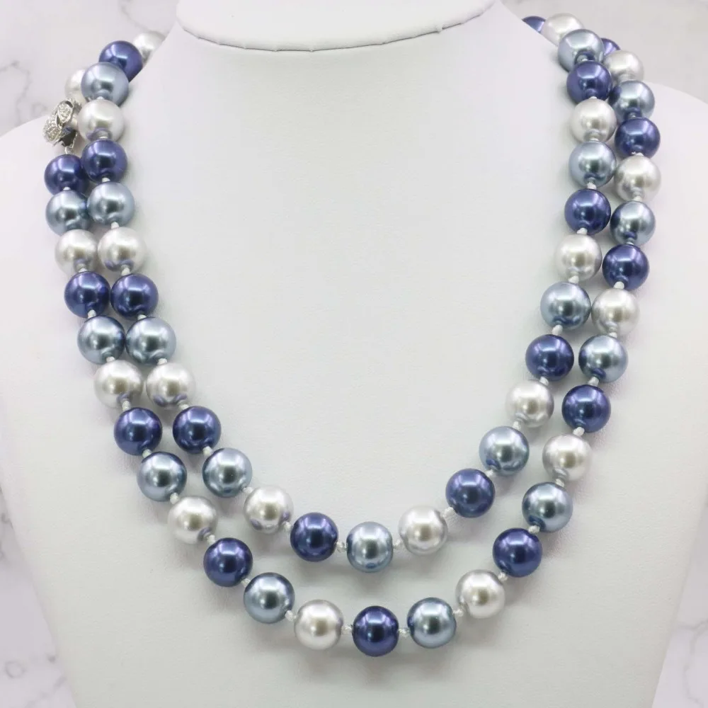 8-12MM Blue Sea Shell Pearl/Red Jade Sea Shell Pearl Beads Necklace Earrings Set 