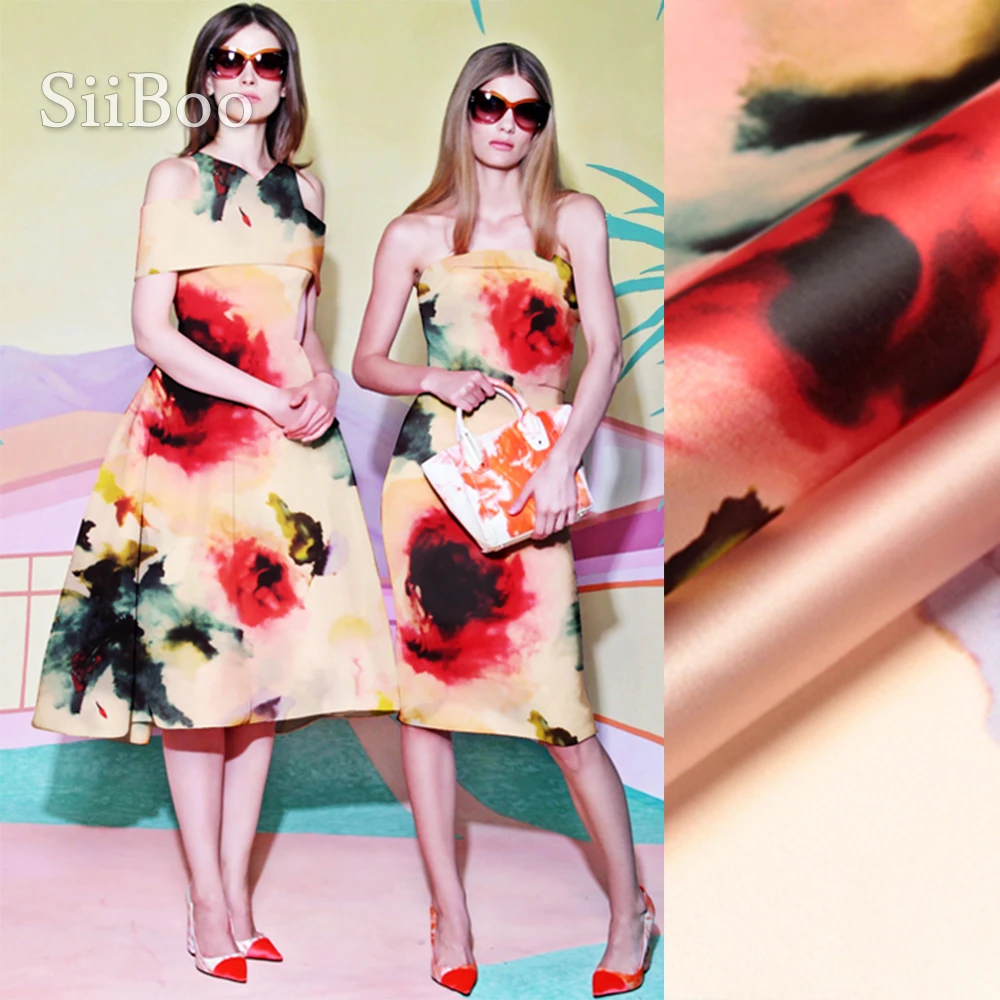 

French elegant big rose digital printed 14mm thick 100% natural silk organza silk fabric for women spring dress stoffen SP5977