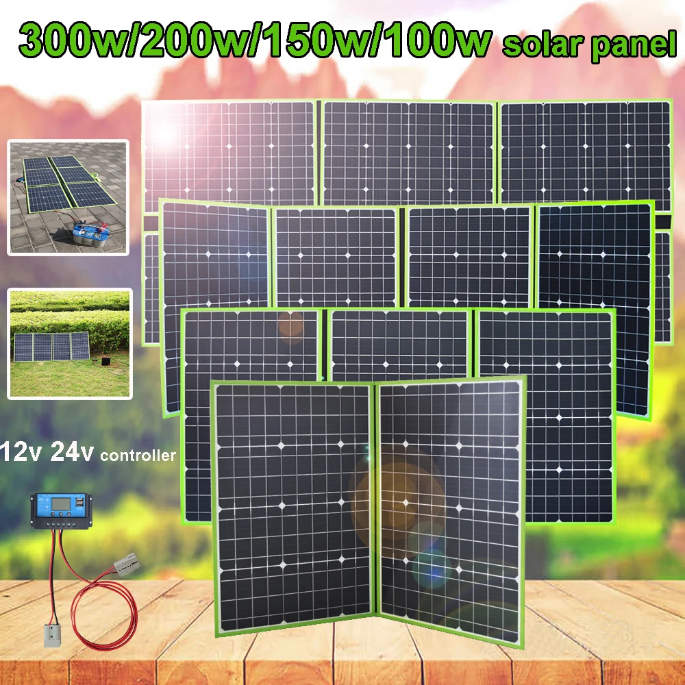 Folding Solar Panel 12v 300w 200w 100w Portable Foldabel Battery Charger  for car boat RV marine camping hiking home TV|Solar Cells| - AliExpress