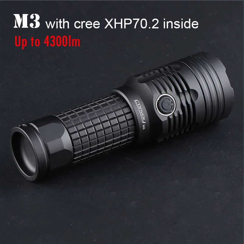 Most Powerful LED Flashlight, Convoy M3 with Cree XHP70.2 Torch Flash Light 26650 Lanterna Camping Hunting Linterna 4300lm Lamp