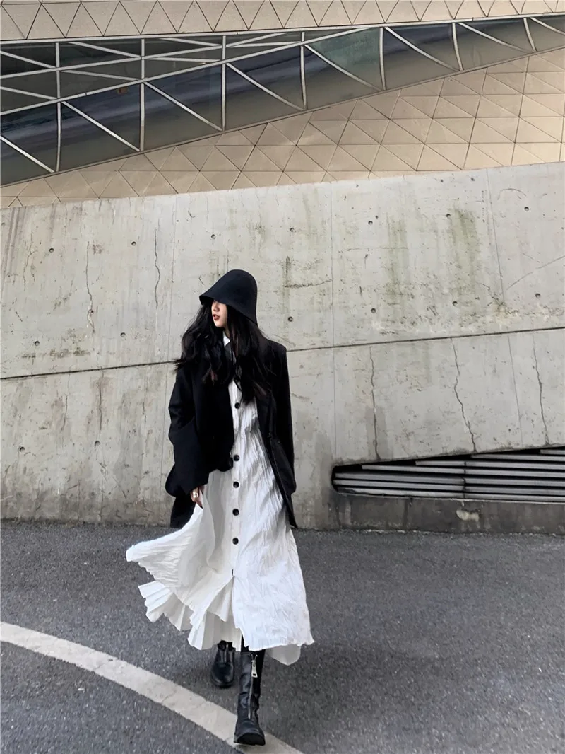 XITAO Irregular Dress Fashion New White Single Breast Full Sleeve 2020 Autumn Goddess Fan Casual Style Loose Dress ZP3683
