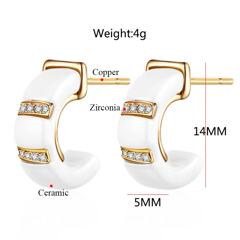 MAIKALE Классические черные белые серьги-гвоздики из керамики для женщин кубический цирконий подвеска с Цирконом Серьги новые модные корейские Драгоценности подарок