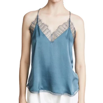 

2020 spring summer Womens camisole 100% Silk lady V-neck lace sexy Trim Camis Vest Female Tank Top