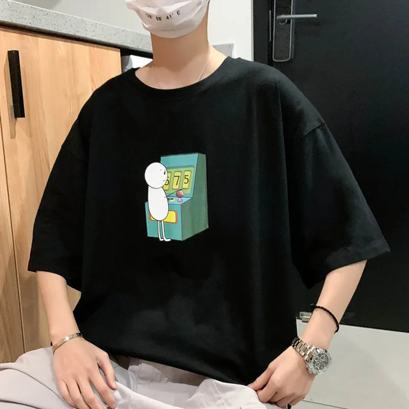 

Harajuku BF Style Short Sleeve T-shirt Men Korean-style Trend INS Hong Kong Style Printed Short Sleeve Summer Loose-Fit Popular