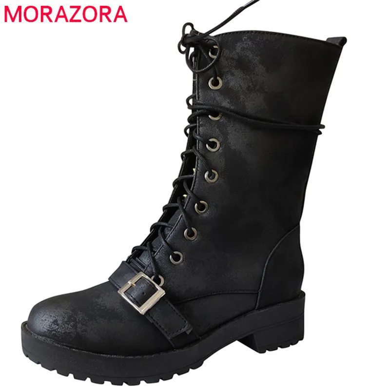 MORAZORA/2020 новые модные мотоциклетные ботинки женская обувь на платформе с