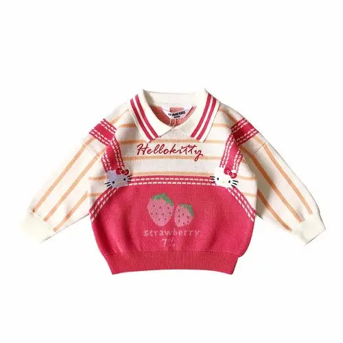 Tonytaobaby/осенне-зимняя одежда новая одежда для маленьких девочек милый полосатый свитер с принтом клубника, свитер для маленьких девочек - Цвет: Многоцветный