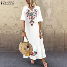 Bohemian Maxi Dress ZANZEA Women Printed Sundress Casual V-Neck Summer Vestido Female Short Sleeve Floral Robe Plus Size