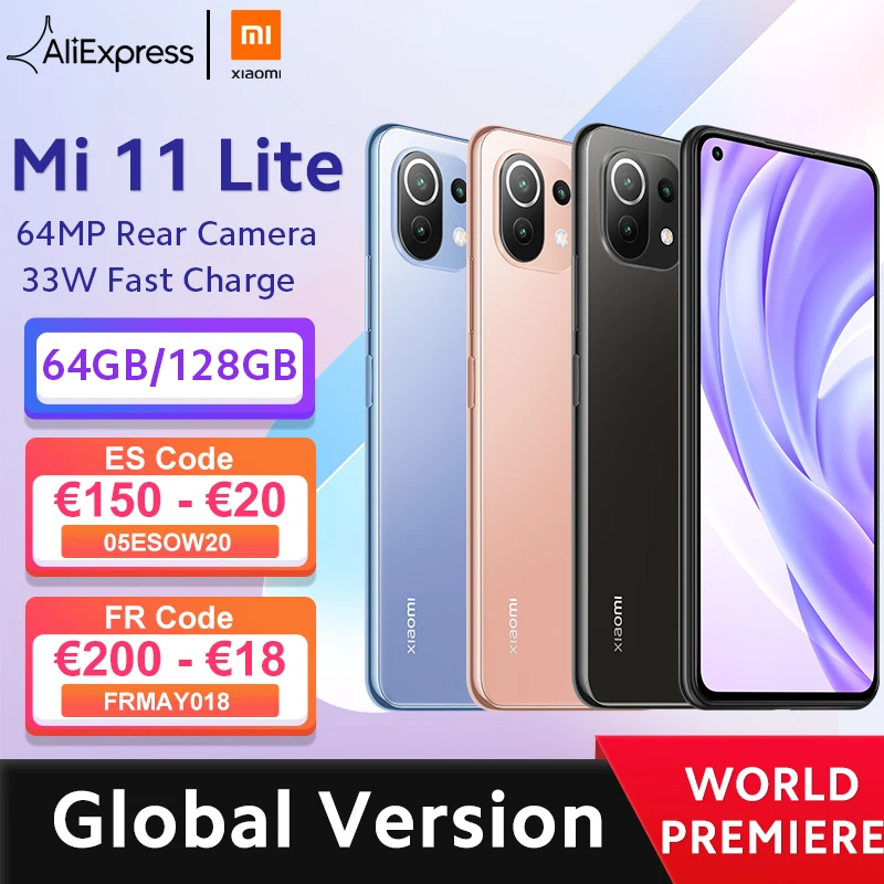 【World Premiere】Global versión Xiaomi Mi 11 Lite Snapdragon 732G Octa Core 64GB/128GB 64MP cámara trasera 4520mAh NFC