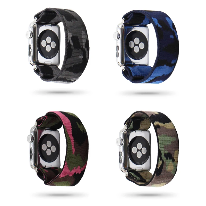 Ремешок Камуфляжный нейлоновый для Apple Watch 38/40/42/44 мм модный вязаный эластичный