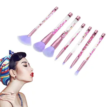 

7 Pcs Transparent Crystal Sequin Makeup Brush Set Rhinestone Handle Makeup Brush Makeup Bag Ladies Gift Multicolor Optional